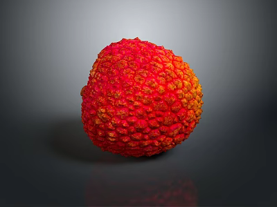 Fresh Red Lychee Fruit With Rough Texture On Dark Reflective Surface 3d model