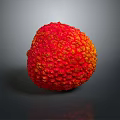 Fresh Red Lychee Fruit With Rough Texture On Dark Reflective Surface 3d model