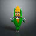 Cartoon Anthropomorphic Corn Character With Eyes Mustache Arms Legs Standing On Gray Background