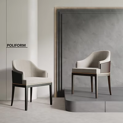 POLIFORM Modern Single Chair With Beige Upholstery And Dark Wooden Legs 3d model