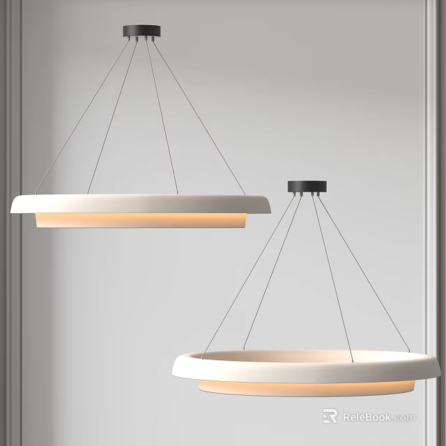 Modern Minimalist Pendant Lights White Circular Shades Hanging From Ceiling For Contemporary Interior Design 3d model 
