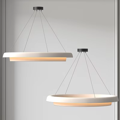 Modern Minimalist Pendant Lights White Circular Shades Hanging From Ceiling For Contemporary Interior Design 3d model
