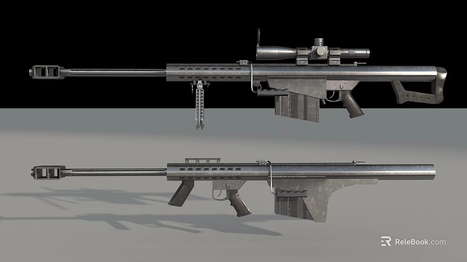 Two Modern Tactical Rifles with Scope Magazine and Durable Metal Structure 3d model 