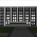 Modern Office Building With Glass Curtain Walls Spacious Entrance Plaza And Landscaped Area
