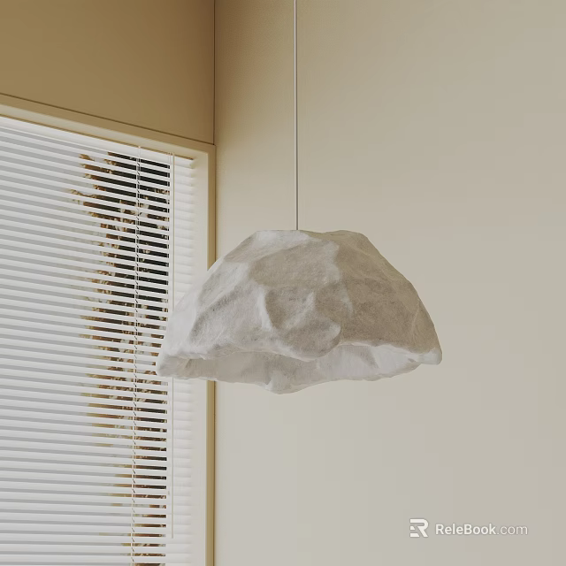 White Textured Pendant Light with Modern Design near Window Blinds Interior 3d model 