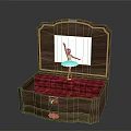 Open Wooden Jewelry Box With Red Velvet Lining And Ballerina Figurine