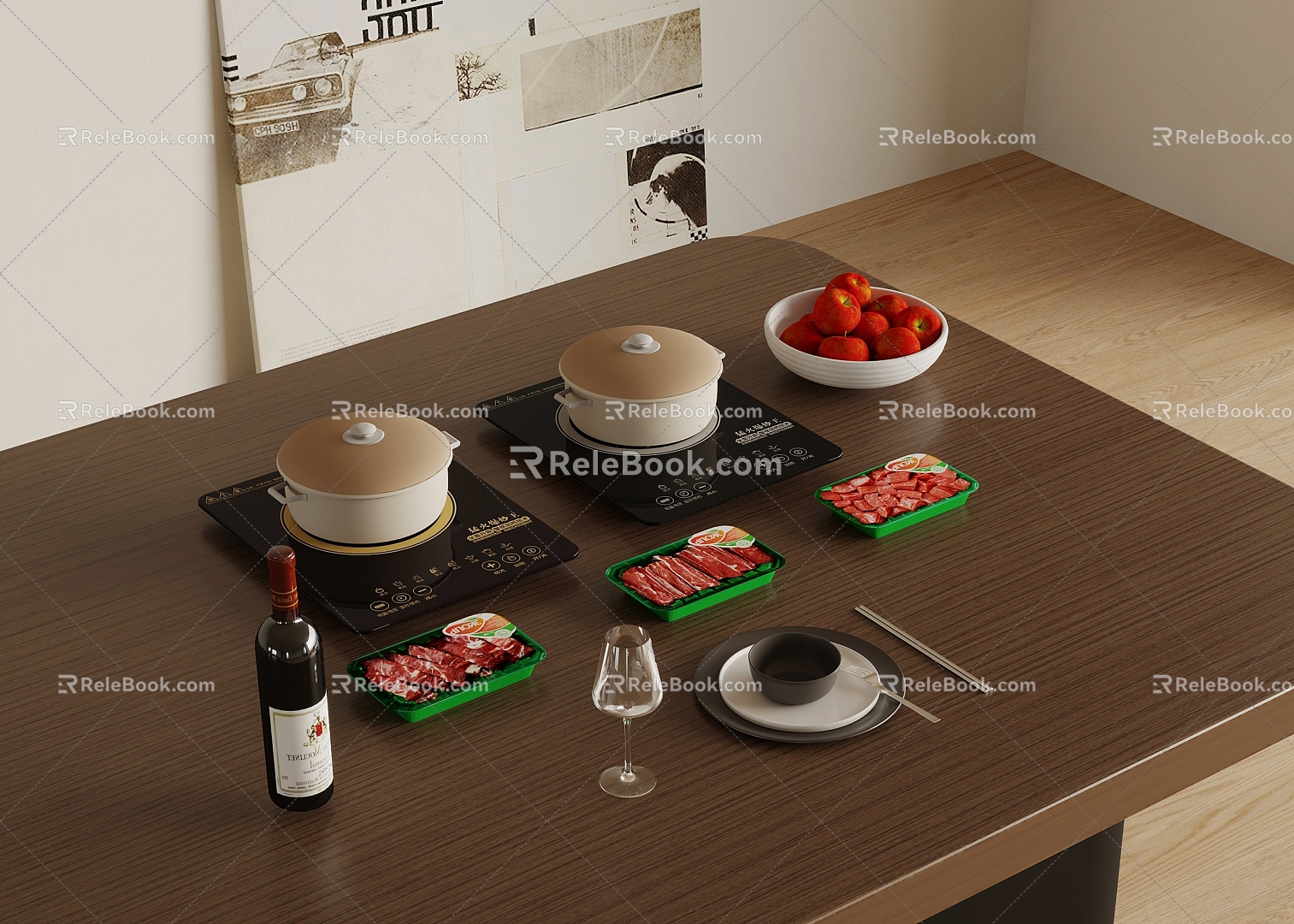 Induction Cooker Microwave Oven Food Meat Preservation Box Fresh Meat Fruit Bowl Chopsticks Wine model