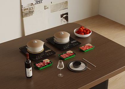 Induction Cooker Microwave Oven Food Meat Preservation Box Fresh Meat Fruit Bowl Chopsticks Wine 3d model