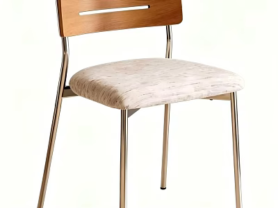 Stylish Chair With Wooden Backrest Beige Fabric Seat And Metal Legs 3d model