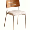 Stylish Chair With Wooden Backrest Beige Fabric Seat And Metal Legs