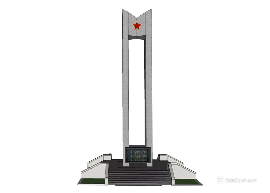 Decorative Garden Ornament With Red Star Pedestal And Staircase Design 3d model 
