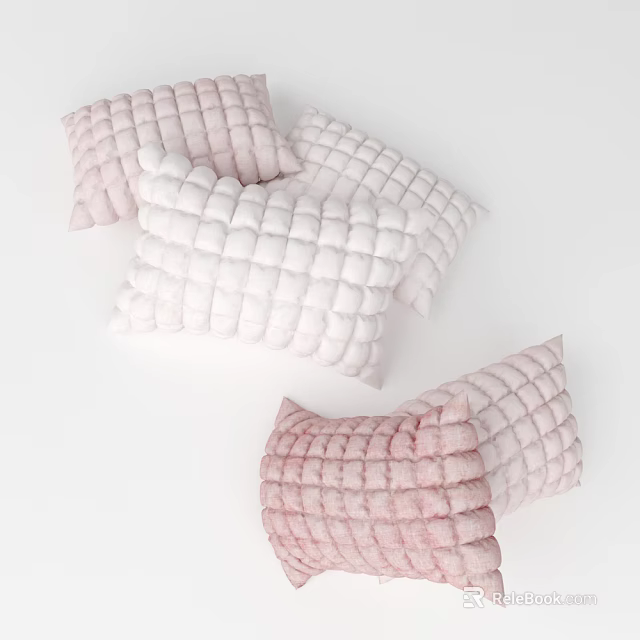 Soft Pink And White Grid Pattern Decorative Pillows For Home Sofa Decor 3d model