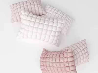 Soft Pink And White Grid Pattern Decorative Pillows For Home Sofa Decor 3d model