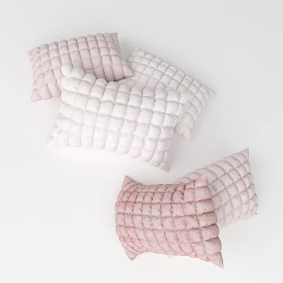 Soft Pink And White Grid Pattern Decorative Pillows For Home Sofa Decor 3d model