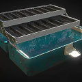Teal Blue Metal Toolbox With Divided Compartments For Hardware Tools Organization
