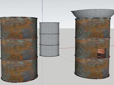 Rusted And Gray Metal Drums With Open Top And Internal Structure Details 3d model