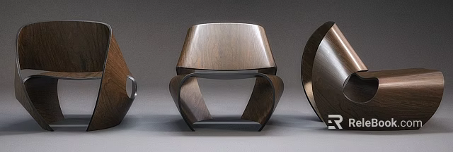 Modern Wooden Single Chairs With Three Different Unique Curved Design Styles 3d model 