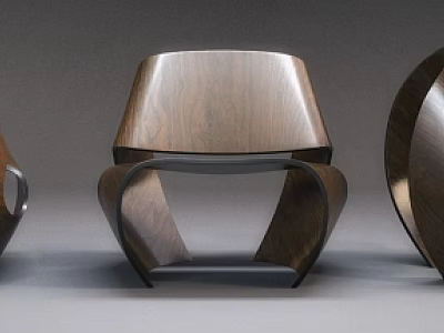 Modern Wooden Single Chairs With Three Different Unique Curved Design Styles 3d model