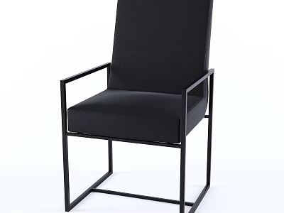 Black Leather Dining Chair With Metal Frame And Armrests Modern Design 3d model