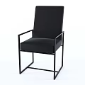 Black Leather Dining Chair With Metal Frame And Armrests Modern Design
