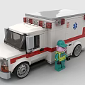 Building Blocks Ambulance Model White with Red Stripes and Green Uniform Paramedic Figure
