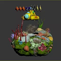 Cartoon Underwater Scene Featuring Yellow Submarine Colorful Characters Corals Starfish And Seaweed