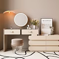 Cream style dressing table dressing stool combination carpet dressing mirror decorative painting 3d model