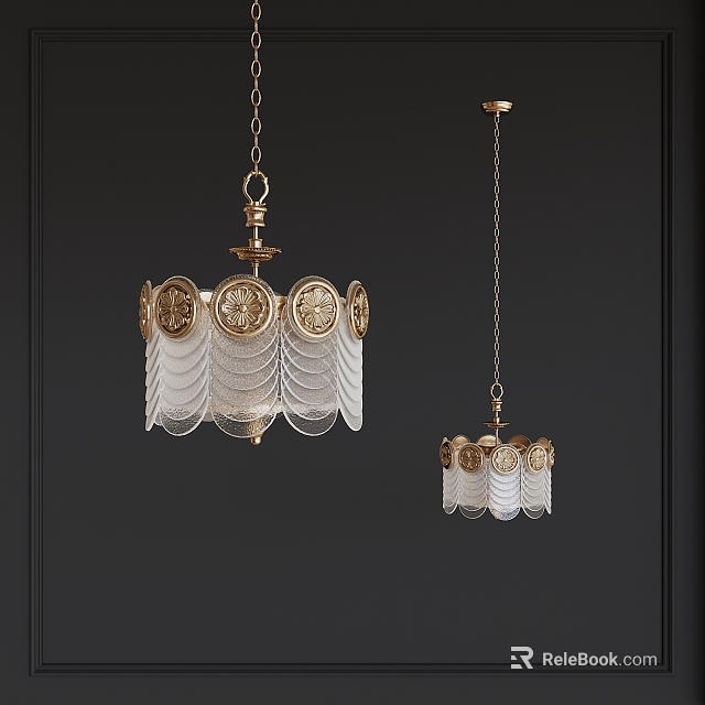 Elegant Gold And White Scalloped Chandelier For Interior Home Lighting Design 3d model 
