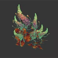 Vibrant Purple And Orange Plant With Golden Stamens And Branching Leaves On Dark Background