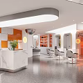 Modern Beauty Salon Interior With Marble Reception Counter Potted Plant Mirrors And Styling Chairs