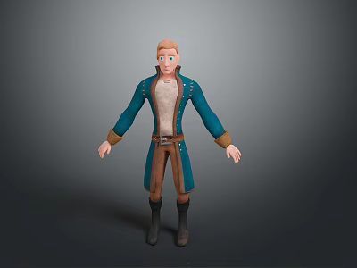 A Man Wearing Blue Coat White Shirt Brown Pants And Black Boots 3D Character 3d model