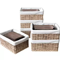 Square Wicker Storage Baskets with White Linen Lining and Brown Towels Inside