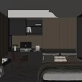 Modern Tatami Bedroom Interior Design With Bed Desk Computer Bookshelf And Cabinets