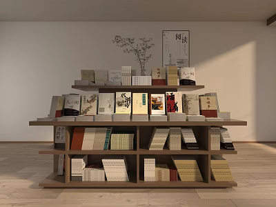 Multi layer Display Shelf With Neatly Arranged Books In Indoor Setting 3d model