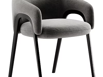 Modern Dining Chair With Gray Fabric Upholstery Black Wooden Legs And Curved Armrests 3d model