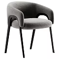 Modern Dining Chair With Gray Fabric Upholstery Black Wooden Legs And Curved Armrests