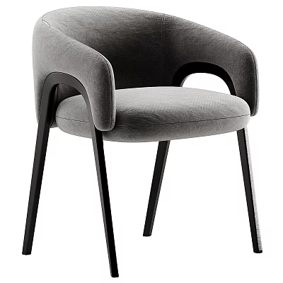 Modern Dining Chair With Gray Fabric Upholstery Black Wooden Legs And Curved Armrests 3d model