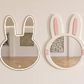 Rabbit Shaped Mirrors With Pink Ears White Frame Wall Mounted Room Reflection 3d model