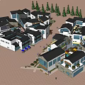 Modern Commercial Street Featuring Multiple Buildings Pine Trees And Courtyards 3d model