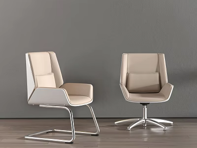Modern Beige Office Chairs With Leather Upholstery Square Metal Frame And Five Star Base Design 3d model