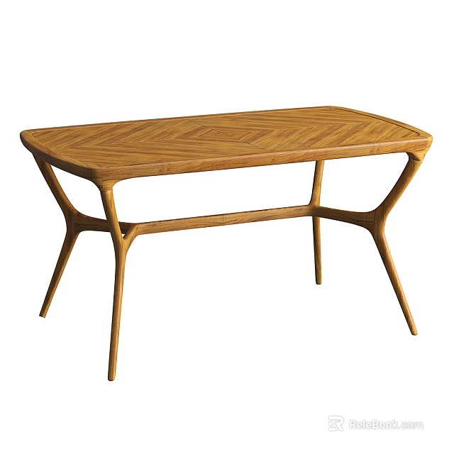 Wooden Coffee Table With Herringbone Pattern Top And Curved Legs Design 3d model 