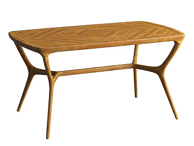 Wooden Coffee Table With Herringbone Pattern Top And Curved Legs Design 3d model