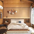 Cozy Wooden Hotel Room with Comfortable Bed Mountain View Windows and Desk Chair