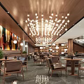 Luxury Modern Hotel Lobby Interior With High Ceiling Grand Chandelier Wooden Elements And Marble Flooring