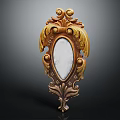 Decorative Wall Mirror With Ornate Golden Carvings And Oval Glass Surface Vintage Style Home Decor