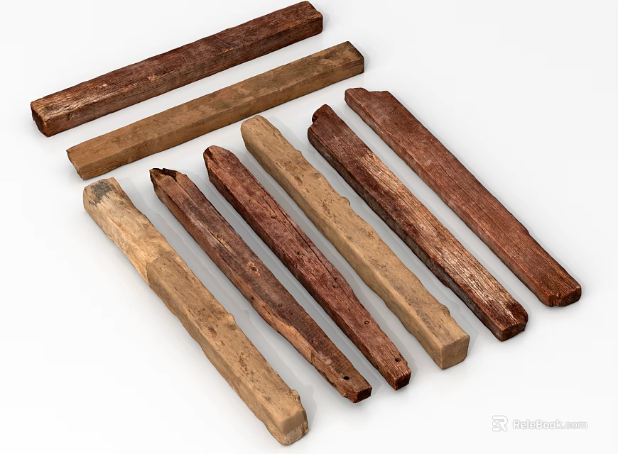 Vintage Wooden Pillars With Various Colors Natural Textures And Weathered Surfaces 3d model 
