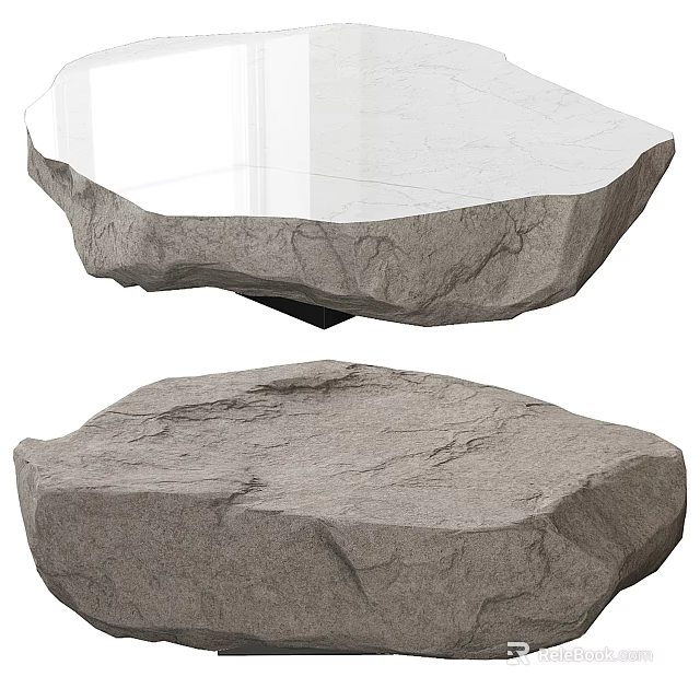 Natural Stone Coffee Table With Irregular Shape And Textured Surface 3d model