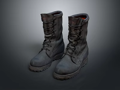 Dark Colored Leather Boots with Lace Up Design Thick Rugged Sole and Durable Style 3d model