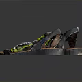 Stylish Women's Sandals With Black Straps Yellow Laces And Decorative Gemstones