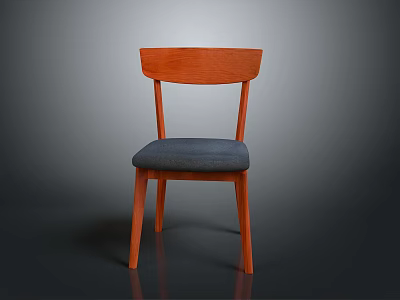 Modern Stylish Wooden Chair With Curved Backrest Blue Padded Seat And Slim Legs 3d model